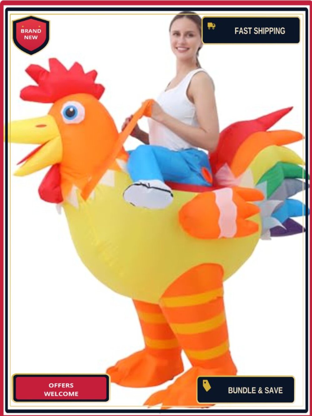 Inflatable Chicken Costume Funny Rooster Suit for Halloween Carnival Parties
